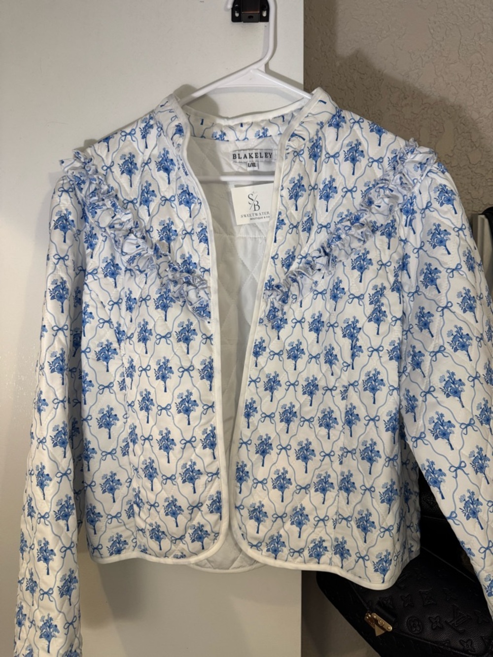 Blakeley White Quilted Jacket with Blue Floral Print